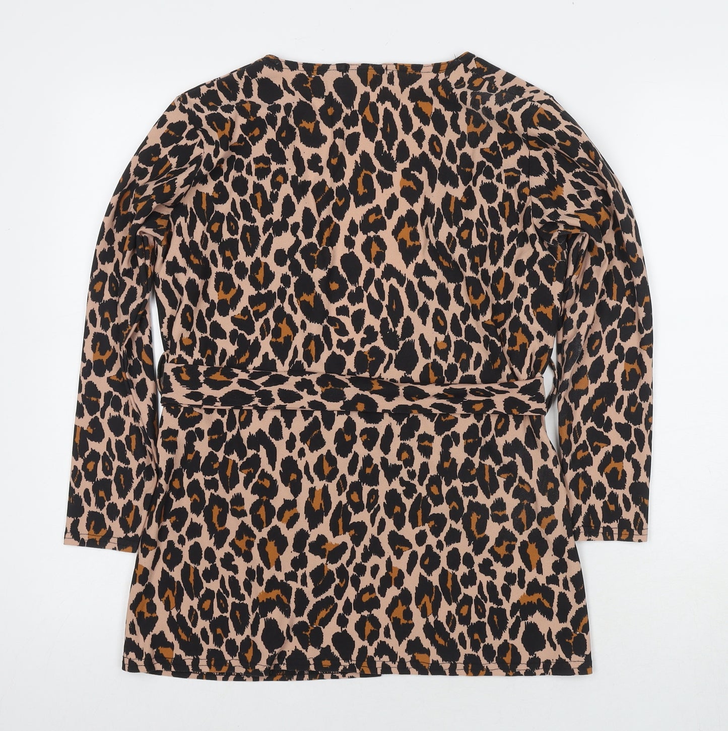Boohoo Womens Multicoloured Animal Print Kimono Blazer Size 4 Tie - Leopard Print