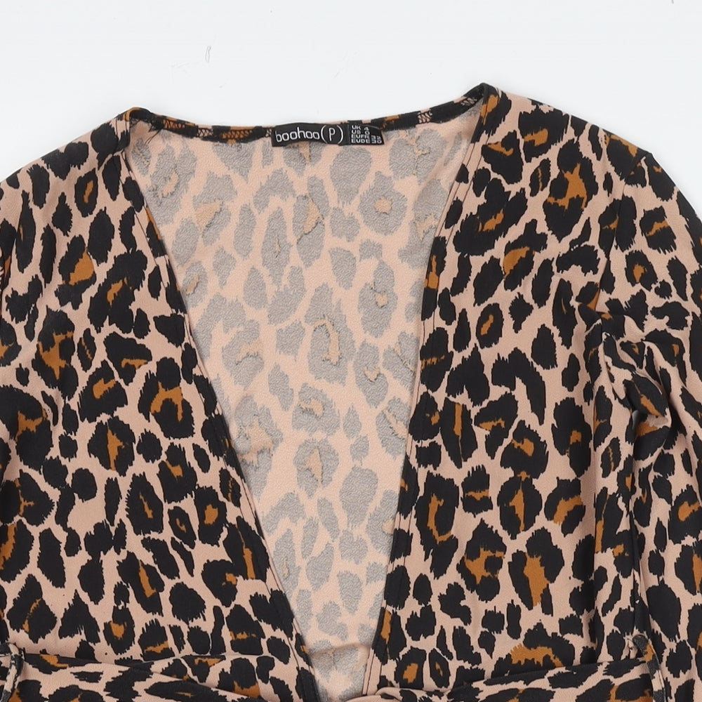 Boohoo Womens Multicoloured Animal Print Kimono Blazer Size 4 Tie - Leopard Print