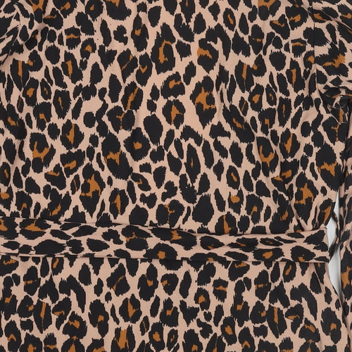 Boohoo Womens Multicoloured Animal Print Kimono Blazer Size 4 Tie - Leopard Print