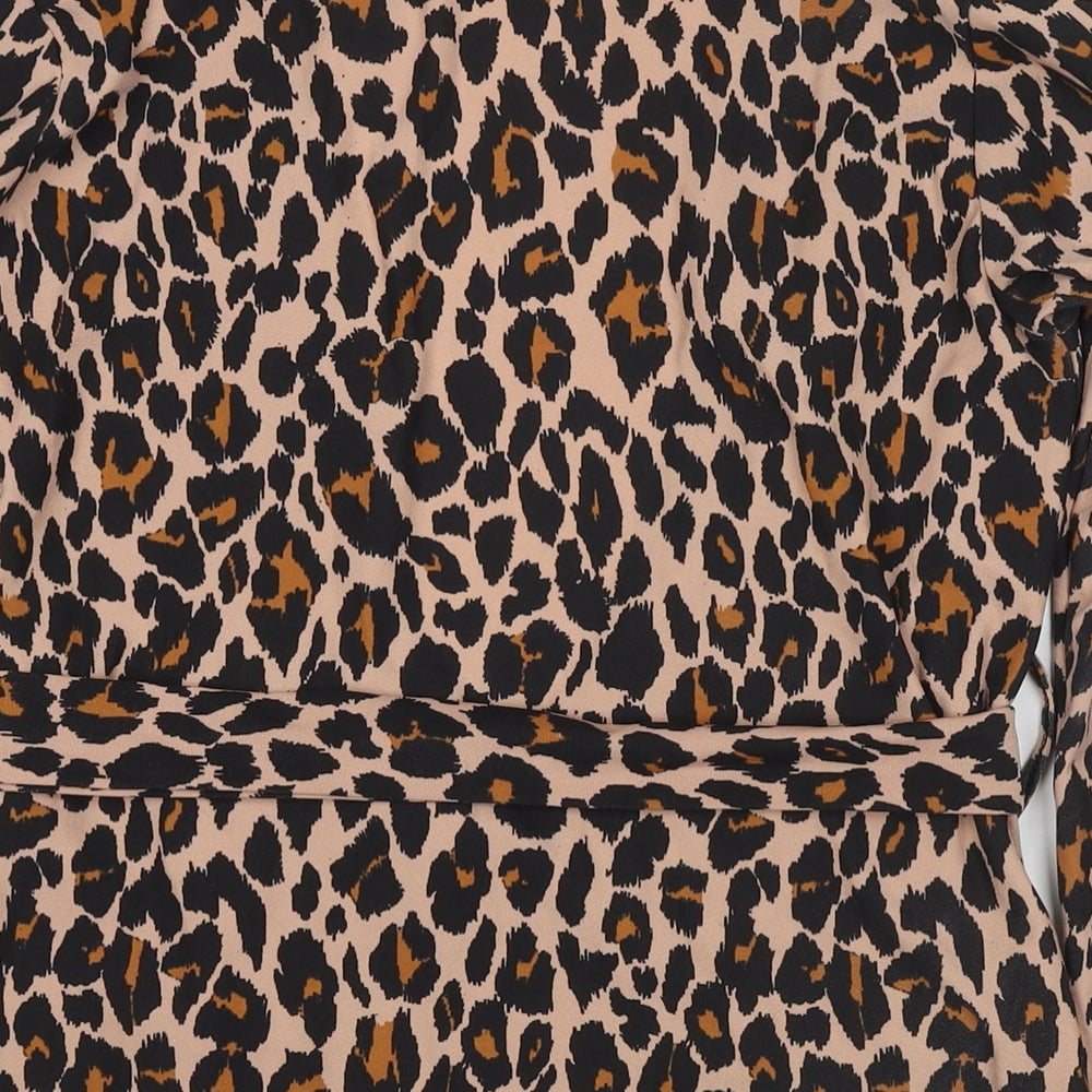 Boohoo Womens Multicoloured Animal Print Kimono Blazer Size 4 Tie - Leopard Print
