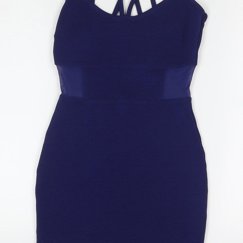 Miss Selfridge Womens Blue Polyester Bodycon Size 4 Round Neck Pullover