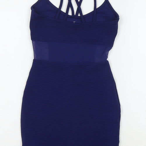 Miss Selfridge Womens Blue Polyester Bodycon Size 4 Round Neck Pullover