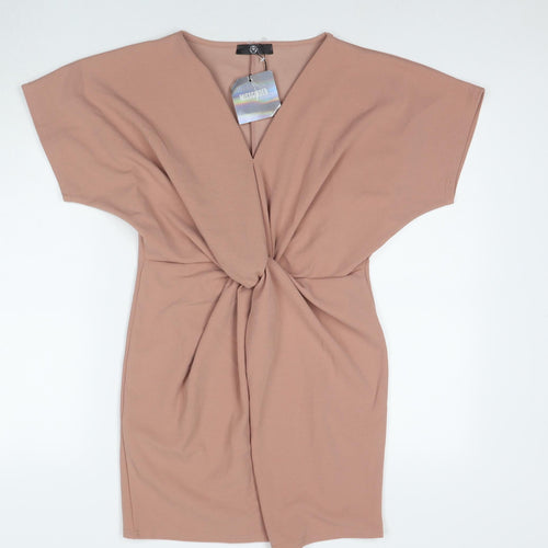 Missguided Womens Beige Polyester Mini Size 8 Round Neck Pullover