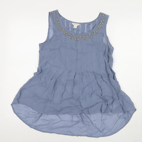 Monsoon Womens Blue Polyester Basic Blouse Size 8 Round Neck - Beaded Detail
