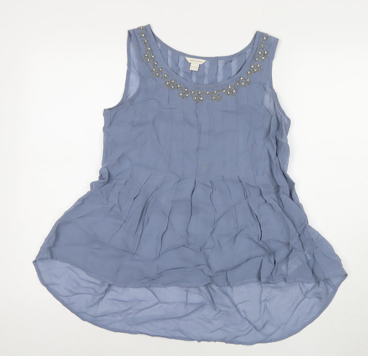 Monsoon Womens Blue Polyester Basic Blouse Size 8 Round Neck - Beaded Detail