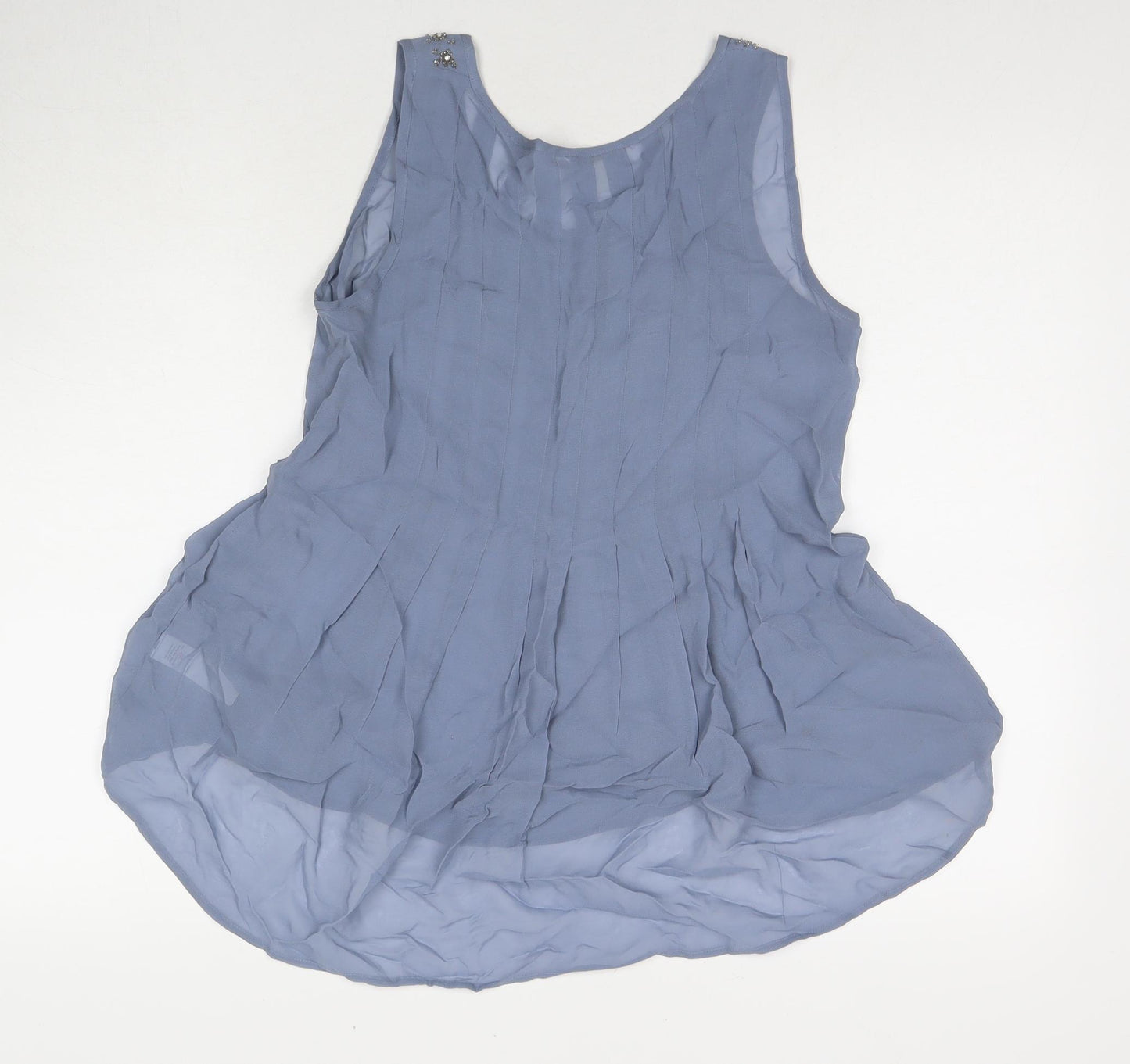 Monsoon Womens Blue Polyester Basic Blouse Size 8 Round Neck - Beaded Detail