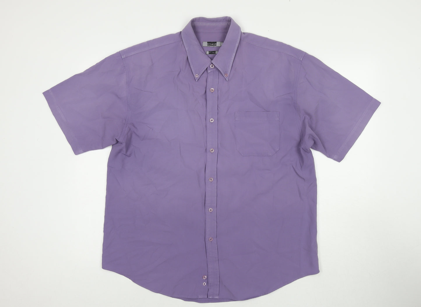 Armando Mens Purple Cotton Button-Up Size L Collared Button
