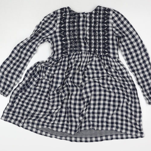La Redoute Girls Blue Check Cotton Shirt Dress Size 12 Years Round Neck Button