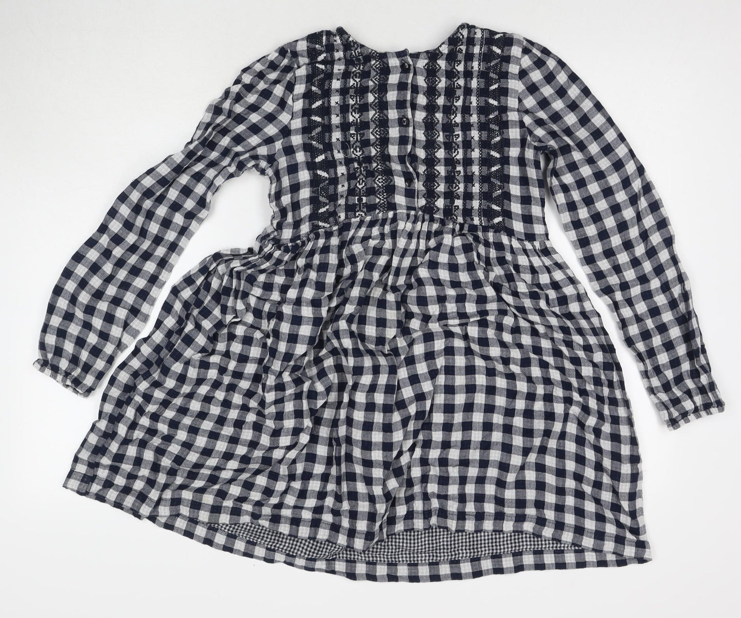 La Redoute Girls Blue Check Cotton Shirt Dress Size 12 Years Round Neck Button