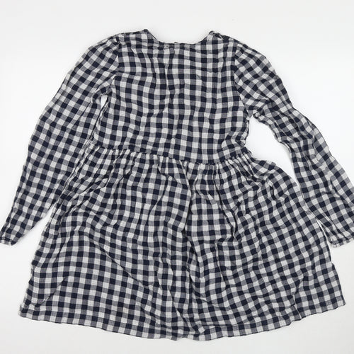 La Redoute Girls Blue Check Cotton Shirt Dress Size 12 Years Round Neck Button