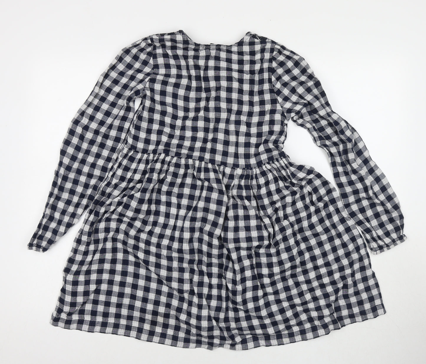 La Redoute Girls Blue Check Cotton Shirt Dress Size 12 Years Round Neck Button