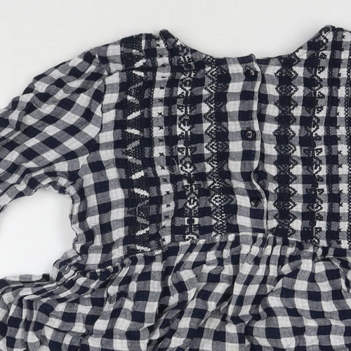 La Redoute Girls Blue Check Cotton Shirt Dress Size 12 Years Round Neck Button