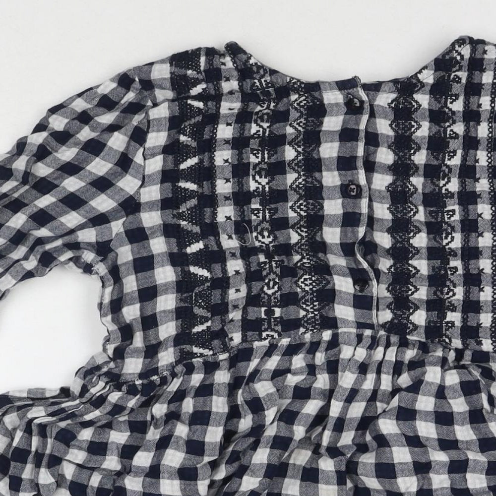 La Redoute Girls Blue Check Cotton Shirt Dress Size 12 Years Round Neck Button