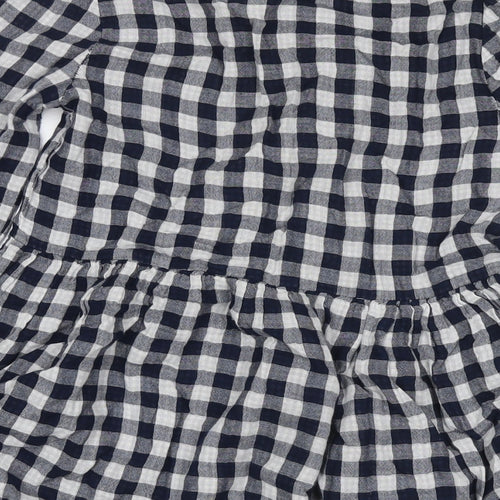 La Redoute Girls Blue Check Cotton Shirt Dress Size 12 Years Round Neck Button