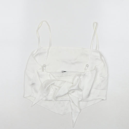 Stradivarius Womens White Polyester Cropped Tank Size L Square Neck