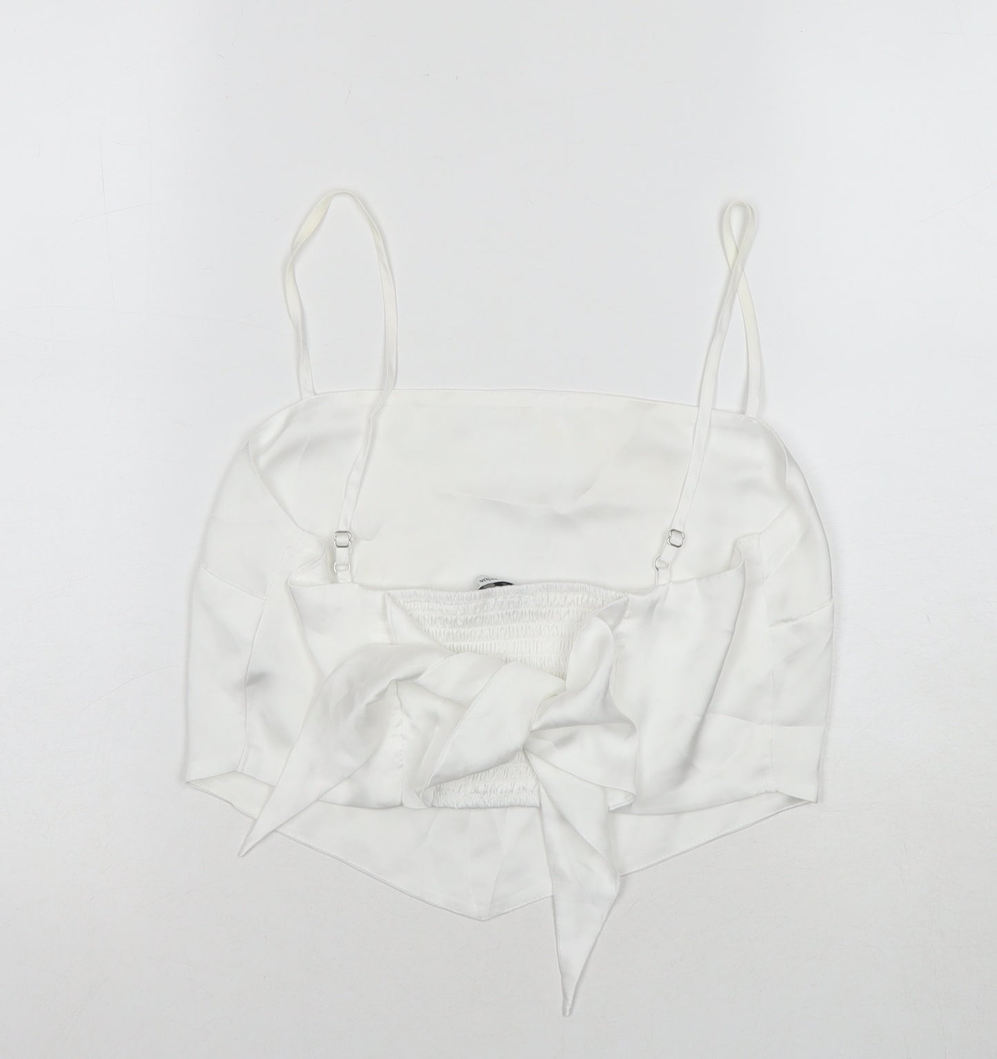 Stradivarius Womens White Polyester Cropped Tank Size L Square Neck