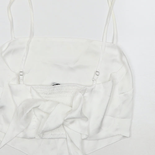 Stradivarius Womens White Polyester Cropped Tank Size L Square Neck