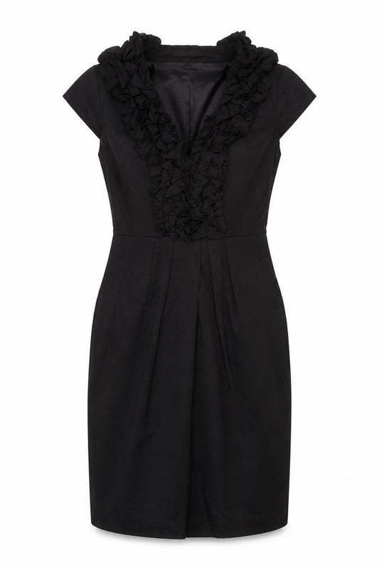 Front view of Coast women’s black cotton a-line, size UK 12, v-neck zip
