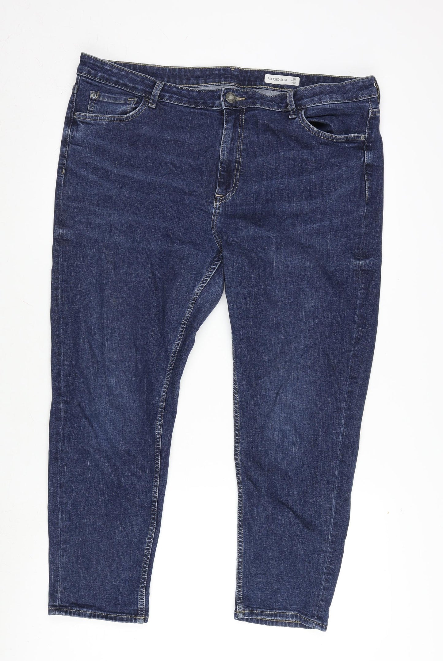 Marks and Spencer Womens Blue Cotton Blend Straight Jeans Size 16 L26 in Regular Zip