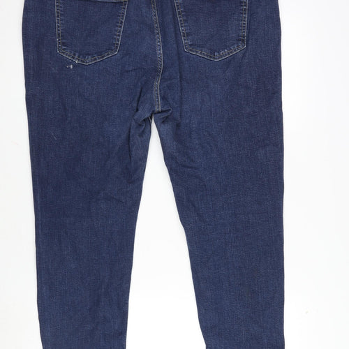 Marks and Spencer Womens Blue Cotton Blend Straight Jeans Size 16 L26 in Regular Zip