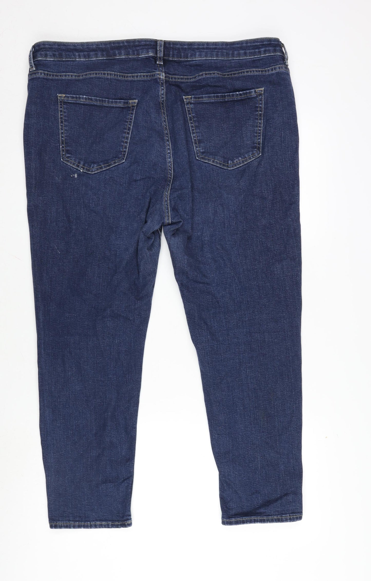 Marks and Spencer Womens Blue Cotton Blend Straight Jeans Size 16 L26 in Regular Zip