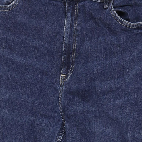 Marks and Spencer Womens Blue Cotton Blend Straight Jeans Size 16 L26 in Regular Zip