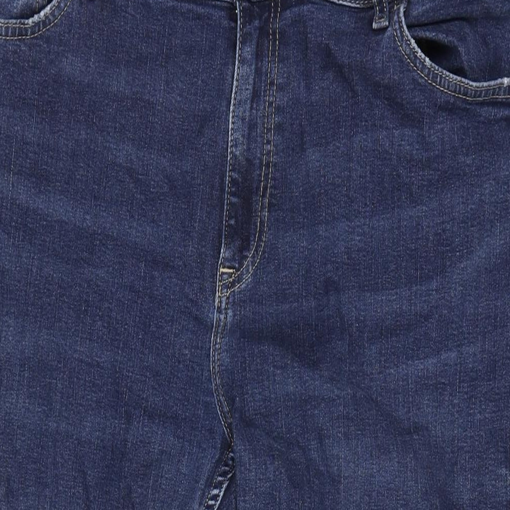 Marks and Spencer Womens Blue Cotton Blend Straight Jeans Size 16 L26 in Regular Zip