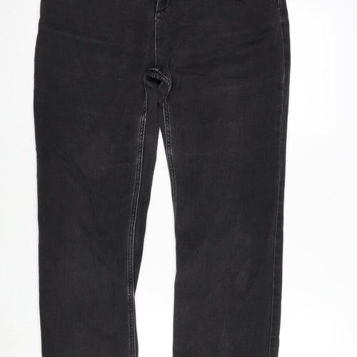 Marks and Spencer Womens Grey Cotton Blend Straight Jeans Size 14 L30 in Regular Zip