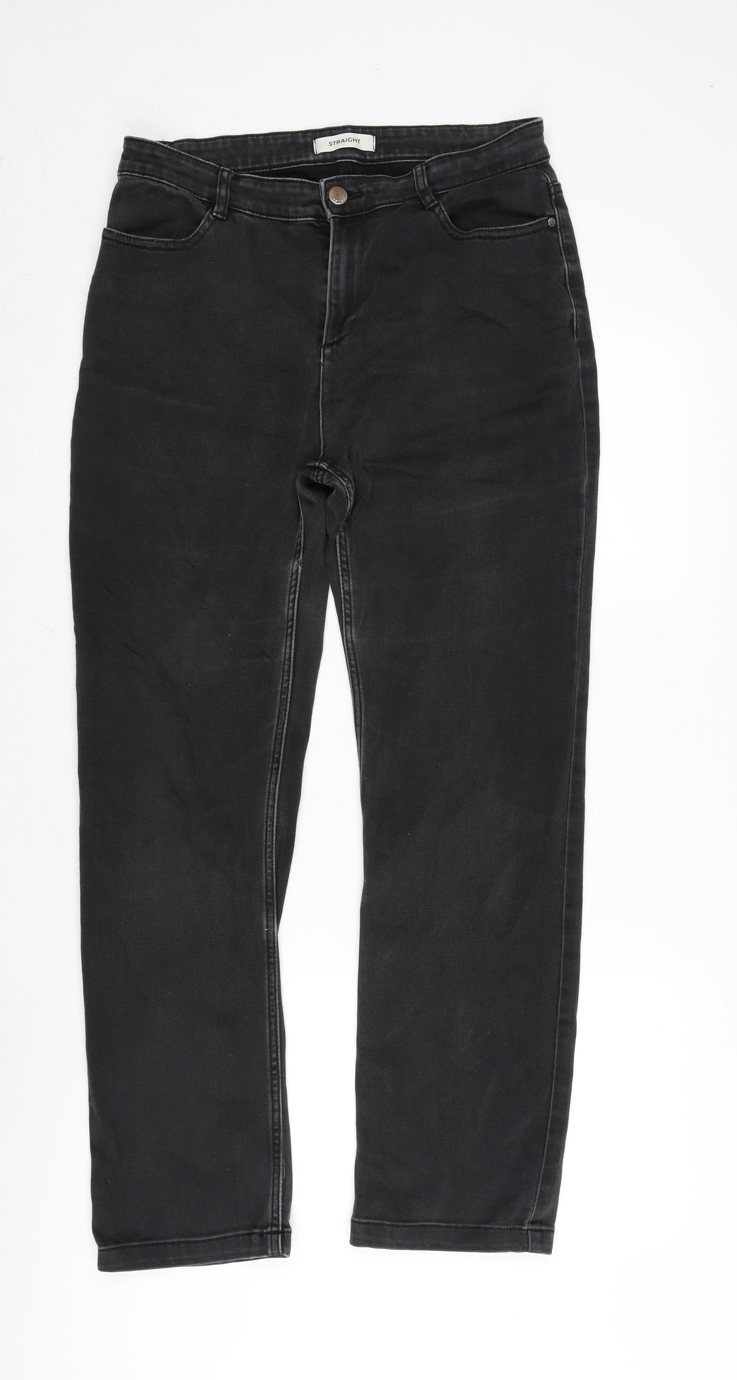 Marks and Spencer Womens Grey Cotton Blend Straight Jeans Size 14 L30 in Regular Zip