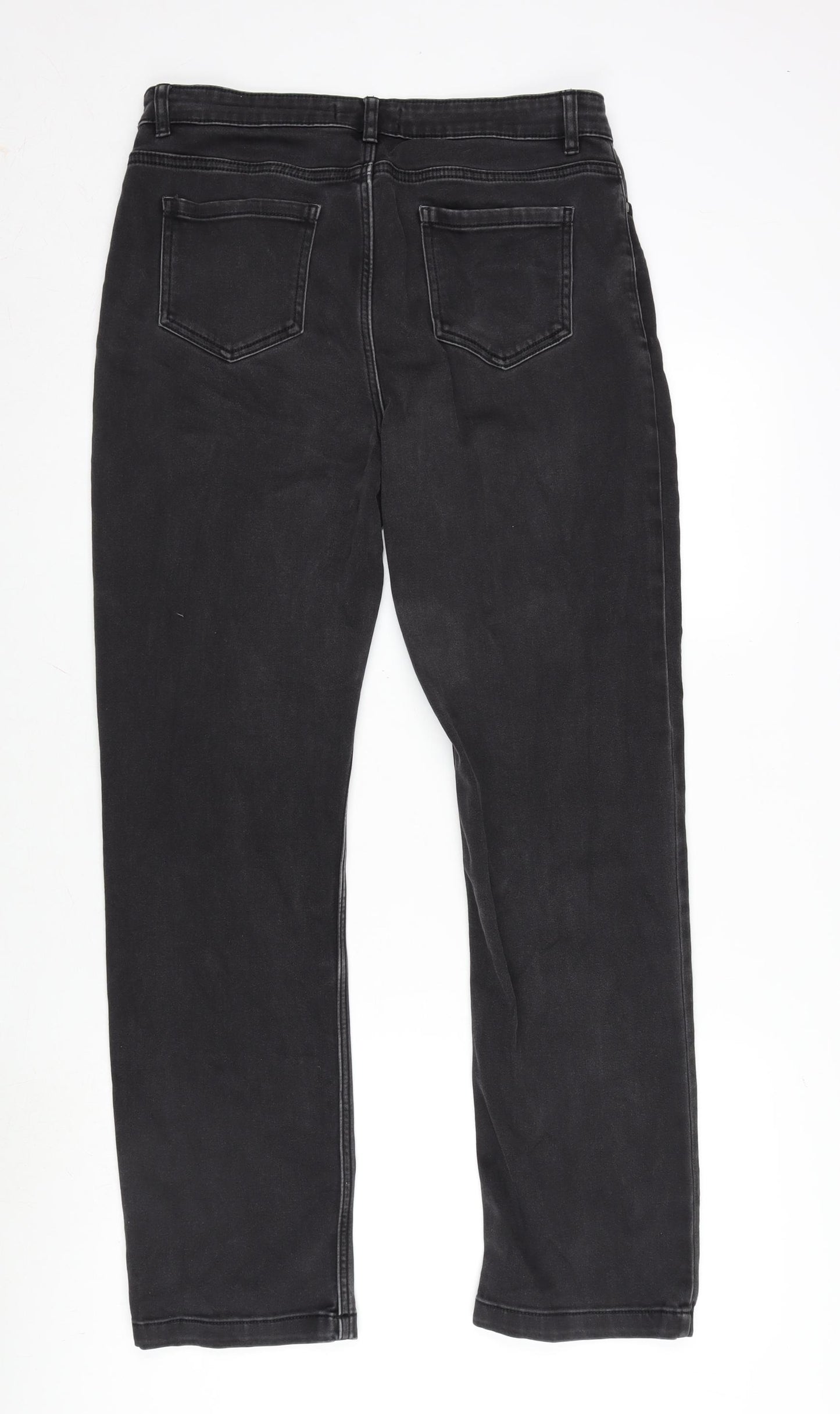 Marks and Spencer Womens Grey Cotton Blend Straight Jeans Size 14 L30 in Regular Zip