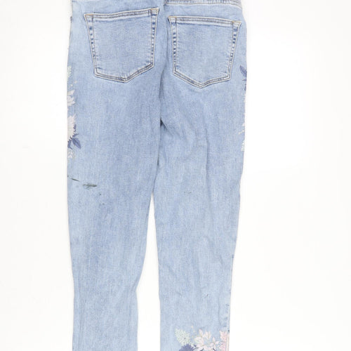 New Look Girls Blue Cotton Tapered Jeans Size 13 Years L25 in Slim Zip - Distressed -Patterned