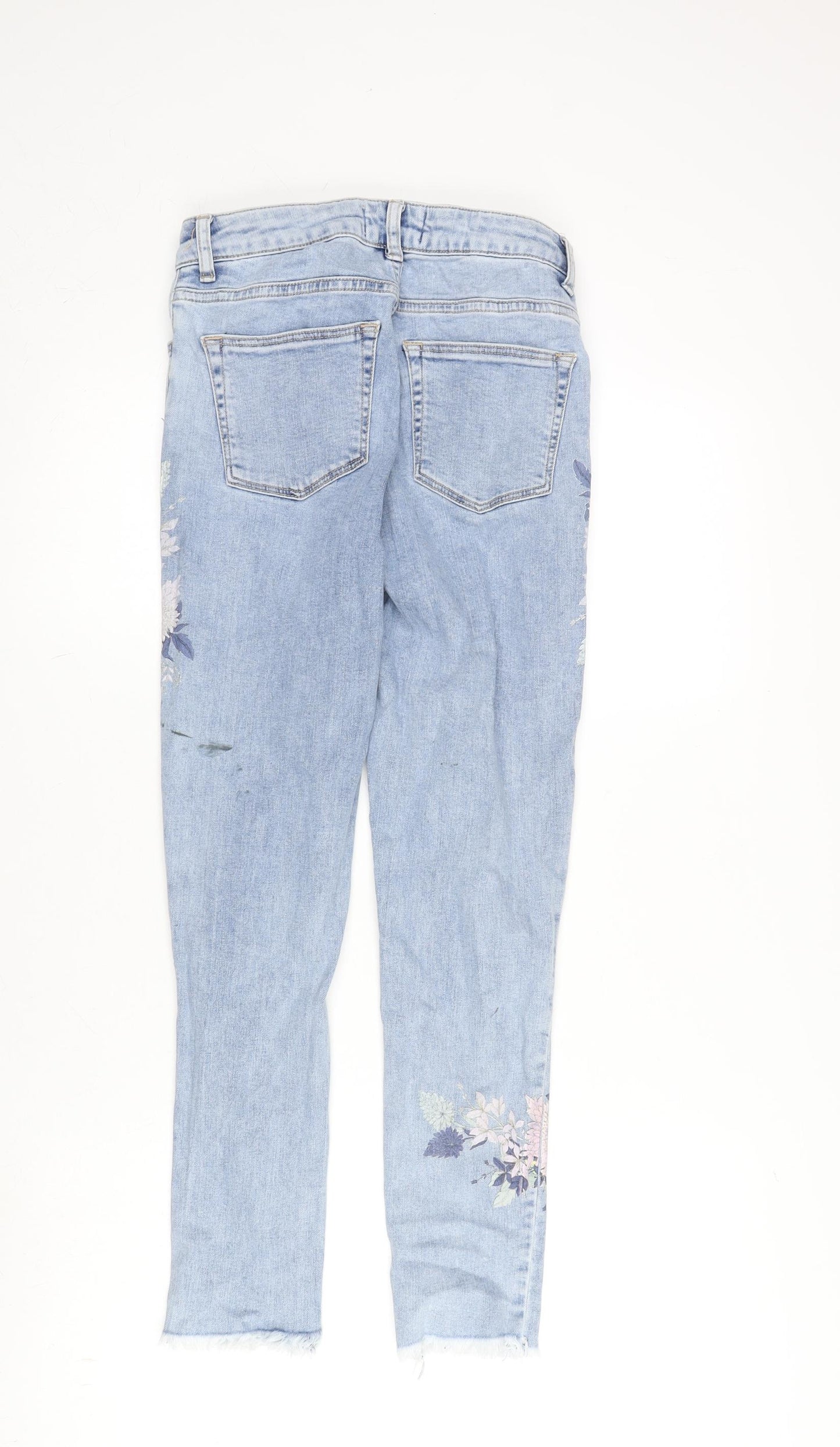 New Look Girls Blue Cotton Tapered Jeans Size 13 Years L25 in Slim Zip - Distressed -Patterned