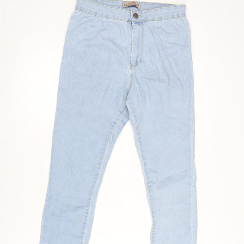 Denim & Co. Womens Blue Cotton Blend Cropped Jeans Size 12 L21.5 in Regular Zip - Raw Hem
