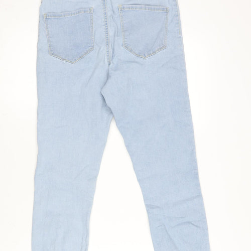 Denim & Co. Womens Blue Cotton Blend Cropped Jeans Size 12 L21.5 in Regular Zip - Raw Hem