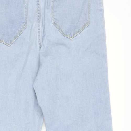 Denim & Co. Womens Blue Cotton Blend Cropped Jeans Size 12 L21.5 in Regular Zip - Raw Hem