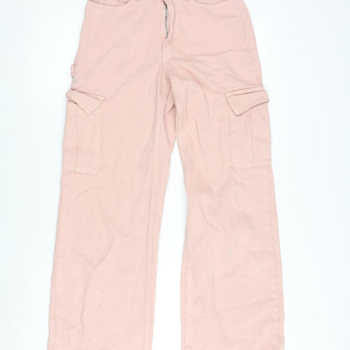 New Look Womens Pink Cotton Wide-Leg Jeans Size 6 L29 in Regular Zip