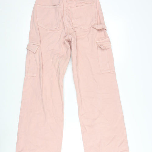 New Look Womens Pink Cotton Wide-Leg Jeans Size 6 L29 in Regular Zip