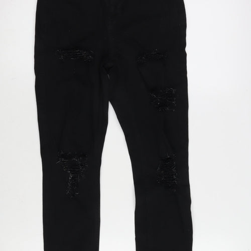 Topshop Womens Black Cotton Blend Tapered Jeans Size 26 in L28 in Regular Zip