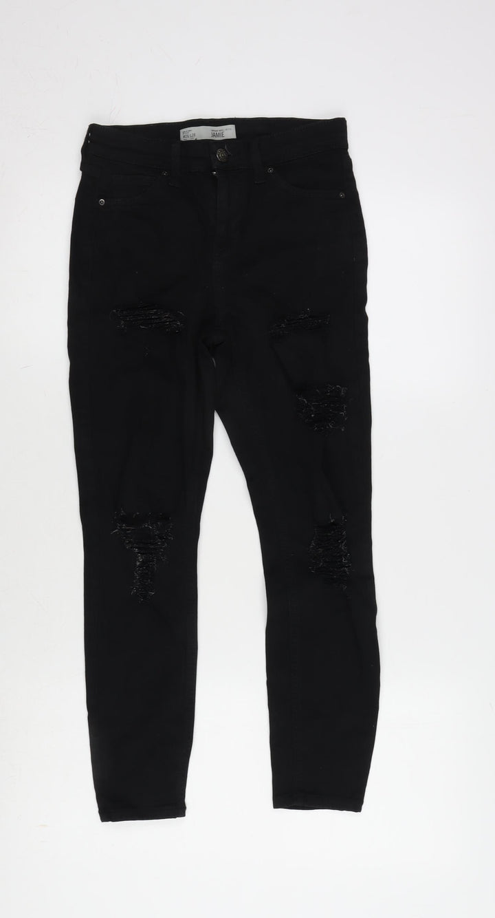 Topshop Womens Black Cotton Blend Tapered Jeans Size 26 in L28 in Regular Zip