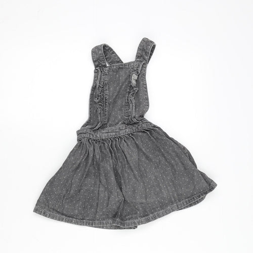 Mini Club Girls Grey Cotton Pinafore/Dungaree Dress Size 18-24 Months Square Neck