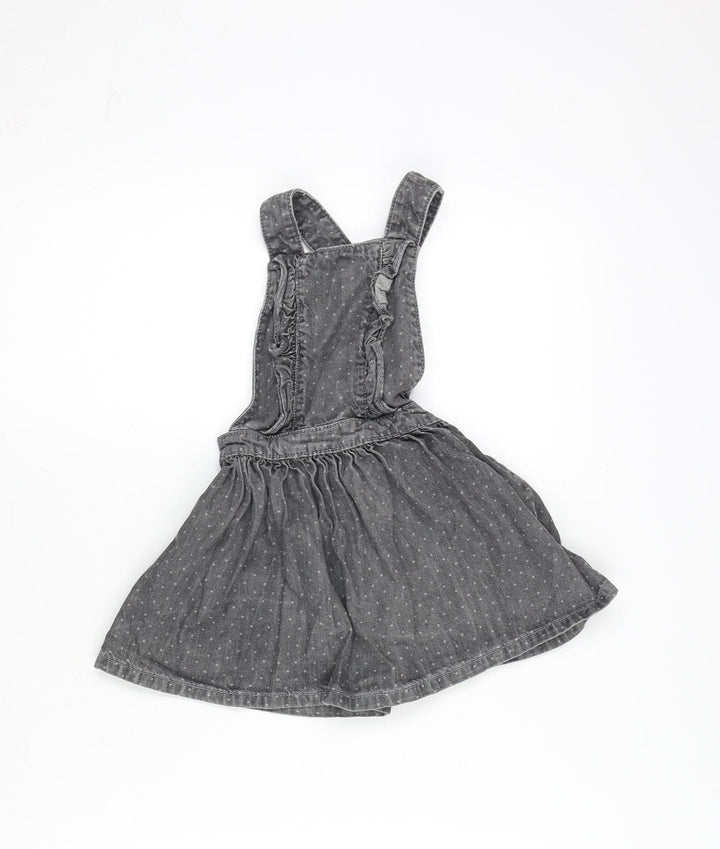 Mini Club Girls Grey Cotton Pinafore/Dungaree Dress Size 18-24 Months Square Neck