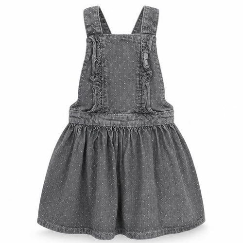 Mini Club Girls Grey Cotton Pinafore/Dungaree Dress Size 18-24 Months Square Neck