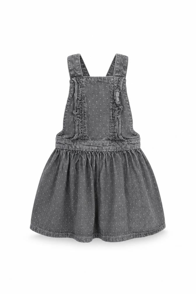 Mini Club Girls Grey Cotton Pinafore/Dungaree Dress Size 18-24 Months Square Neck
