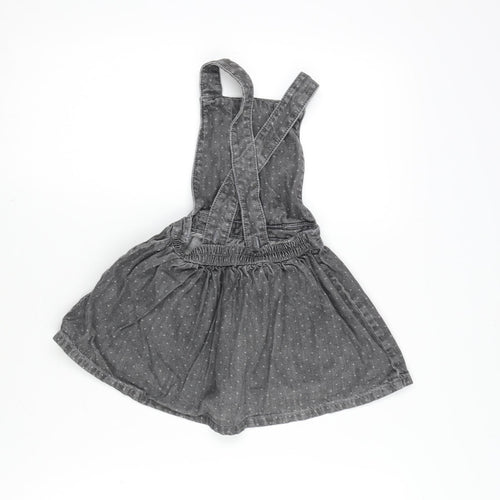 Mini Club Girls Grey Cotton Pinafore/Dungaree Dress Size 18-24 Months Square Neck