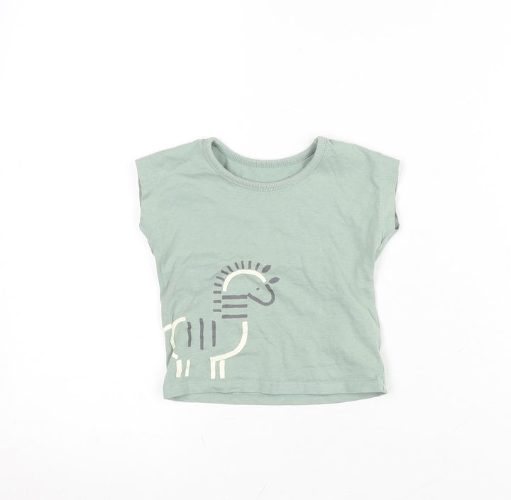 George Baby Green Cotton Basic T-Shirt Size 3-6 Months Crew Neck