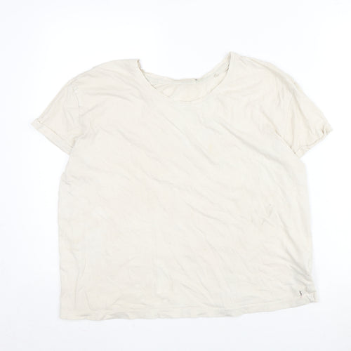 Marks and Spencer Womens Ivory Cotton Basic T-Shirt Size L Crew Neck