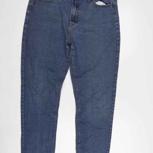 Boohoo Womens Blue Cotton Blend Straight Jeans Size 14 L25.5 in Regular Zip