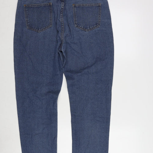 Boohoo Womens Blue Cotton Blend Straight Jeans Size 14 L25.5 in Regular Zip