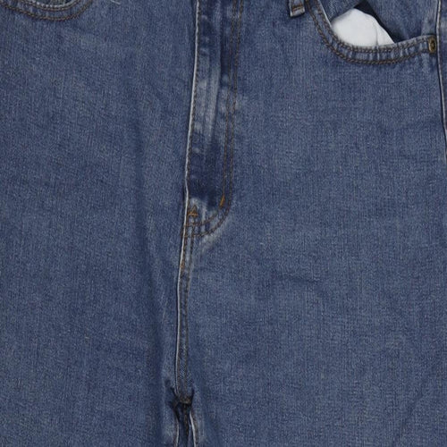Boohoo Womens Blue Cotton Blend Straight Jeans Size 14 L25.5 in Regular Zip