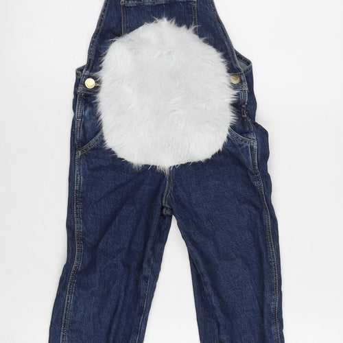 H&M Girls Blue Cotton Dungaree One-Piece Size 4-5 Years L15 in Snap - Fur Detail
